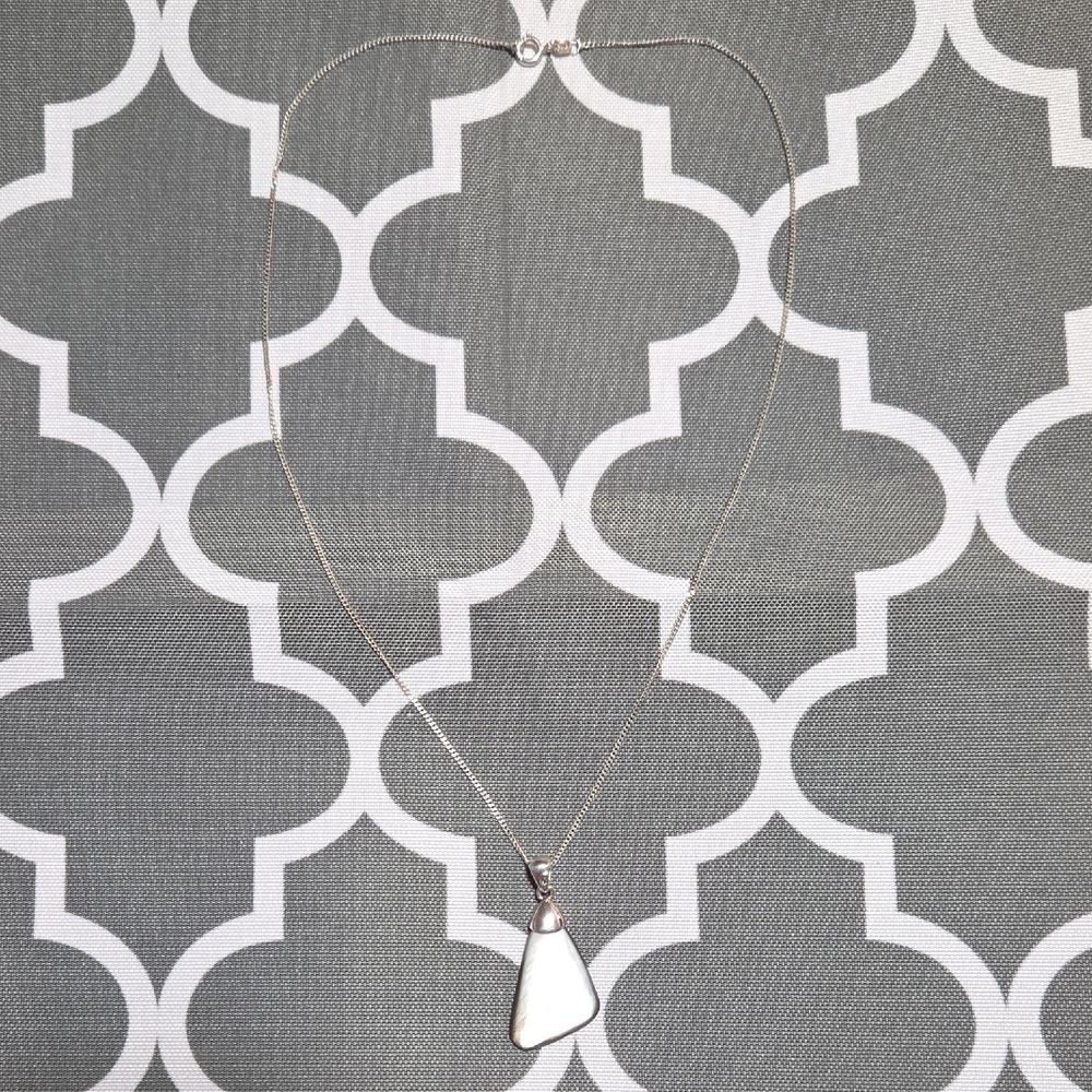 Mother-of-pearl or abalone shell pendant with sterling silver chain